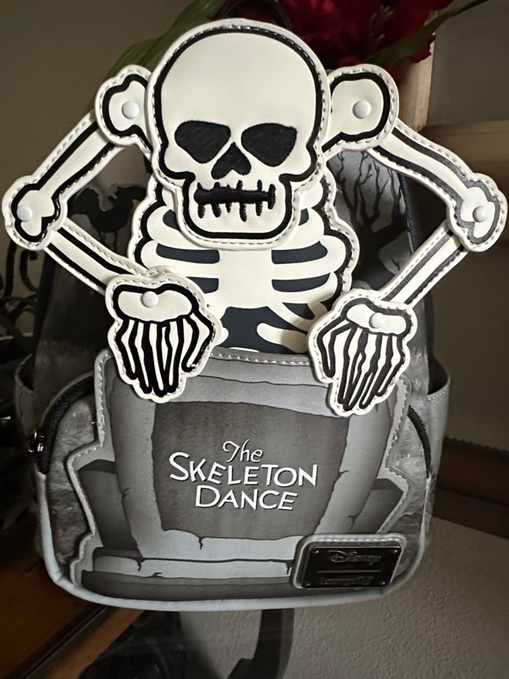 Disney Gray and Black 'The Skeleton Dance' Loungefly Backpack NWT